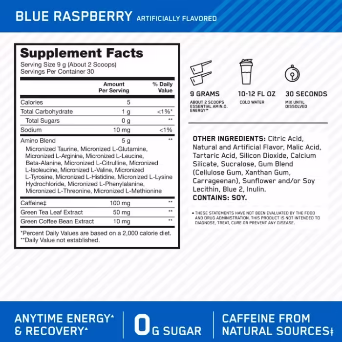 Аминокислоты Optimum Nutrition Essential Amino Energy Blue Raspberry 270г - 2