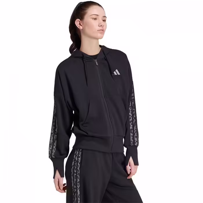 Hanorac Adidas SEASONAL ESSENTIALS ANIMAL PRINT 3-STRIPES FULL-ZIP HOODED Negru XXS