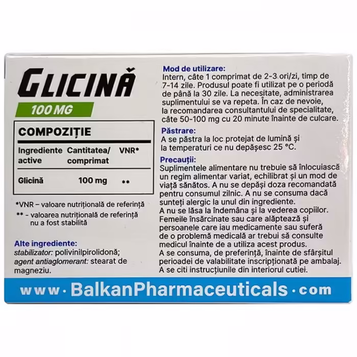 Vitamine Balkan Pharmaceuticals GLICINA BP tablets N60 100mg - 3