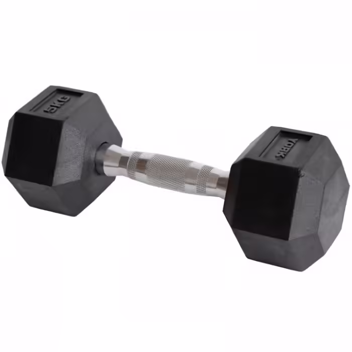 Гантель 5 кг YORK Premium PVC Hex Dumbbell Черный/Хром 5 kg
