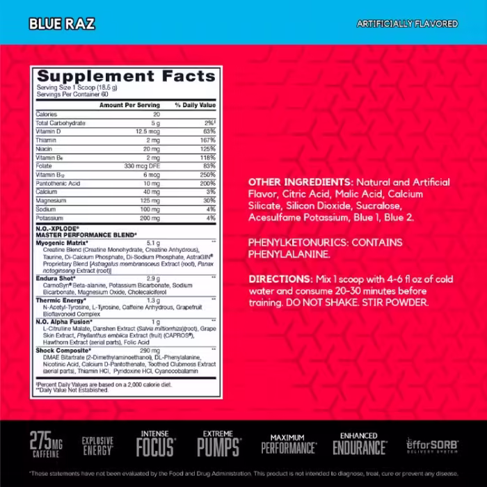 Предтренировочный комплекс BSN No Xplode Legendary Pre-Workout Blue Raspberry 2.45lb - 2