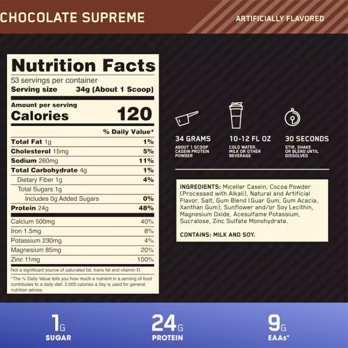 Cazeina Optimum Nutrition Gold Standard 100% CASEIN, Chocolate 3.97lb - 2