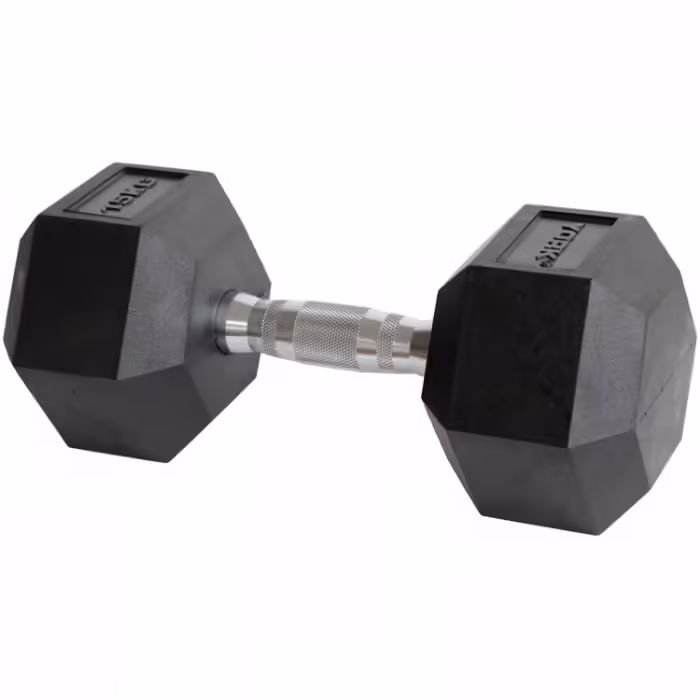 Гантель 15 кг YORK Premium PVC Hex Dumbbell Черный/Хром 15 kg