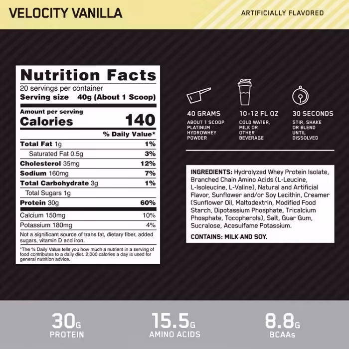 Hidrolizat proteic Optimum Nutrition Platinum Hydro Whey Vanilla 3.52lb - 3