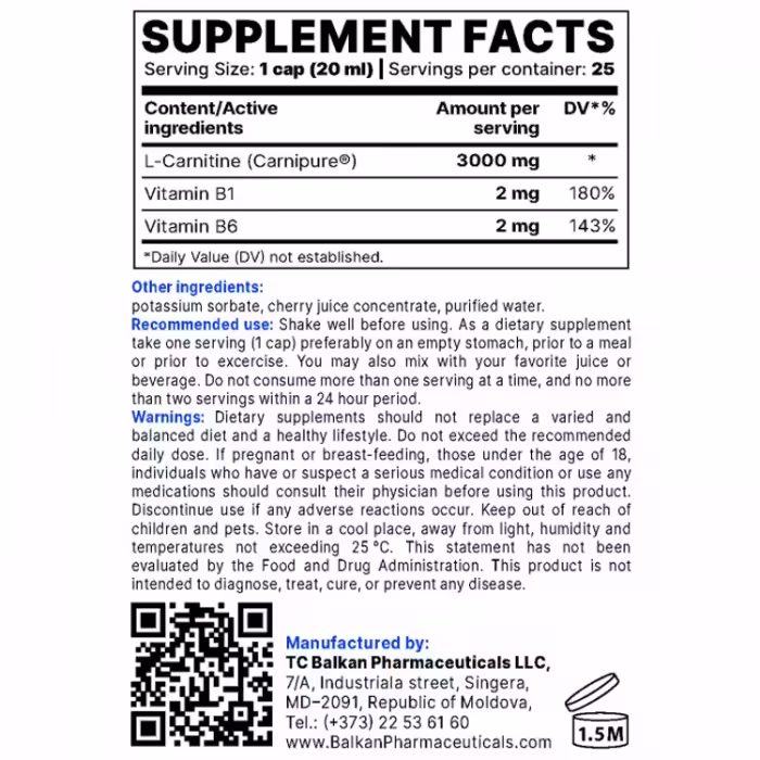 Ацетил-Л-Карнитин Balkan Pharmaceuticals L-CARNITINE BP Cherry 500 ml - 2