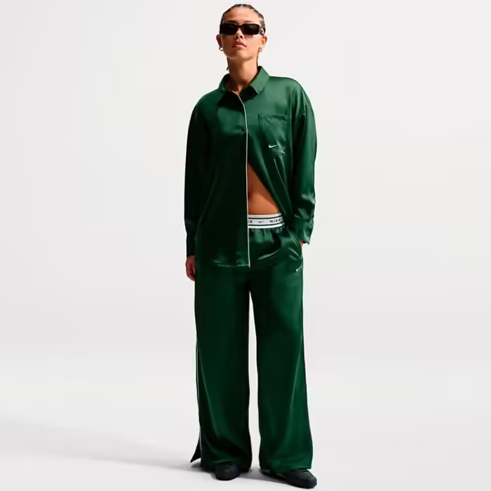Брюки Nike W Sportswear Loose Mid-Rise Satin Trousers Зеленый XXL - 3