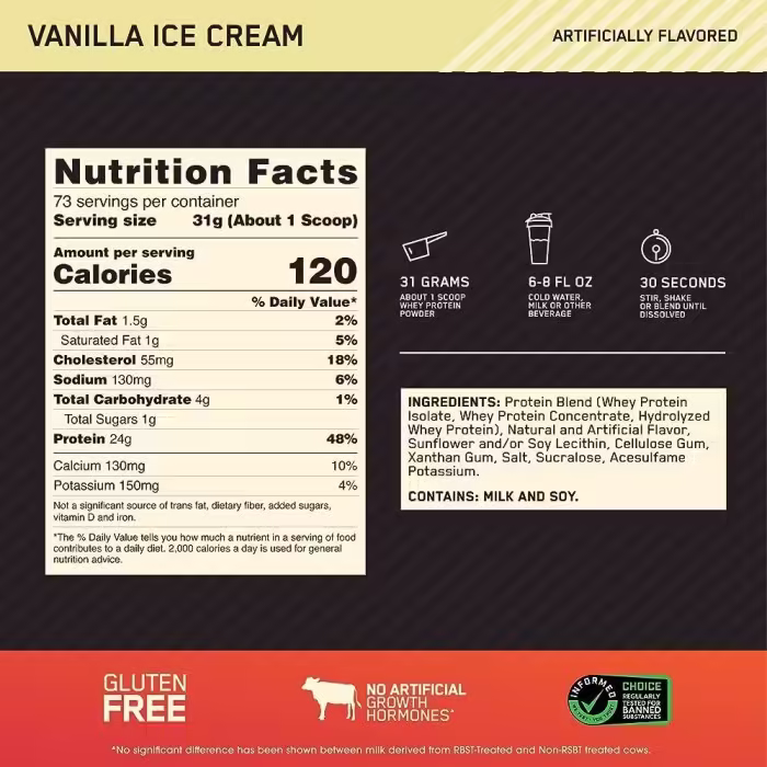 Proteine din zer Optimum Nutrition ON 100 WGS GF VAN ICE CREAM 3.96LB - 2