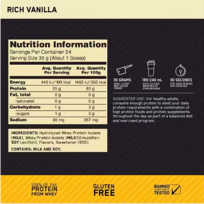 Isolat proteic Optimum Nutrition ON GS ISOLATE GF VANILLA 1.58LB - 2