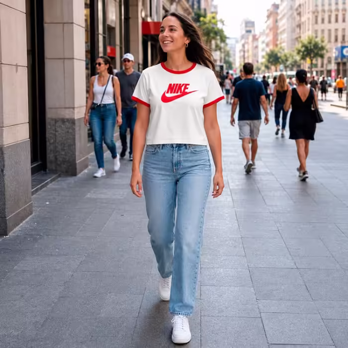Tricou Nike W NSW SS RINGER TEE VNTG RUN Alb-rosu S - 7