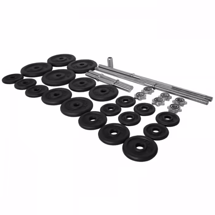 Set gantere si bara 50 kg YORK Black Cast Iron Barbell/Dumbbell Spinlock Set in PVC case - 2