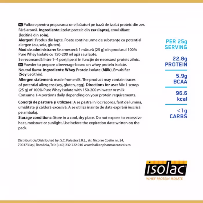 Isolat proteic Balkan Pharmaceuticals WHEY PROTEIN ISOLATE 100% PURE powder 800 gr - 3