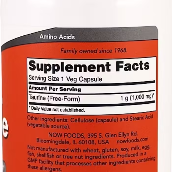 Энергетик Now Foods TAURINE 500mg 100 CAPS - 3