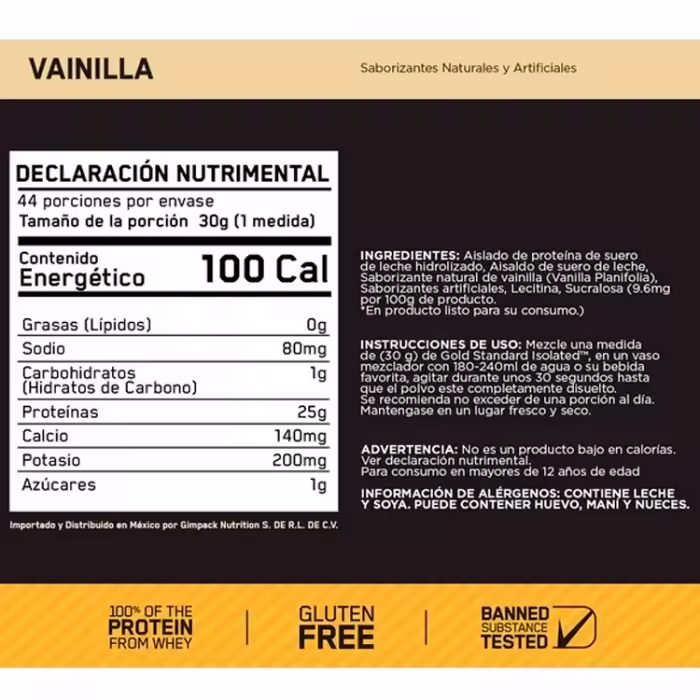 Изолят протеина Optimum Nutrition Gold Standard 100% Isolate Rich Vanilla 2.91lb - 2