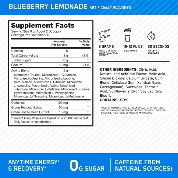 Aminoacizi Optimum Nutrition Essential Amino Energy Blueberry Lemon 270g - 2