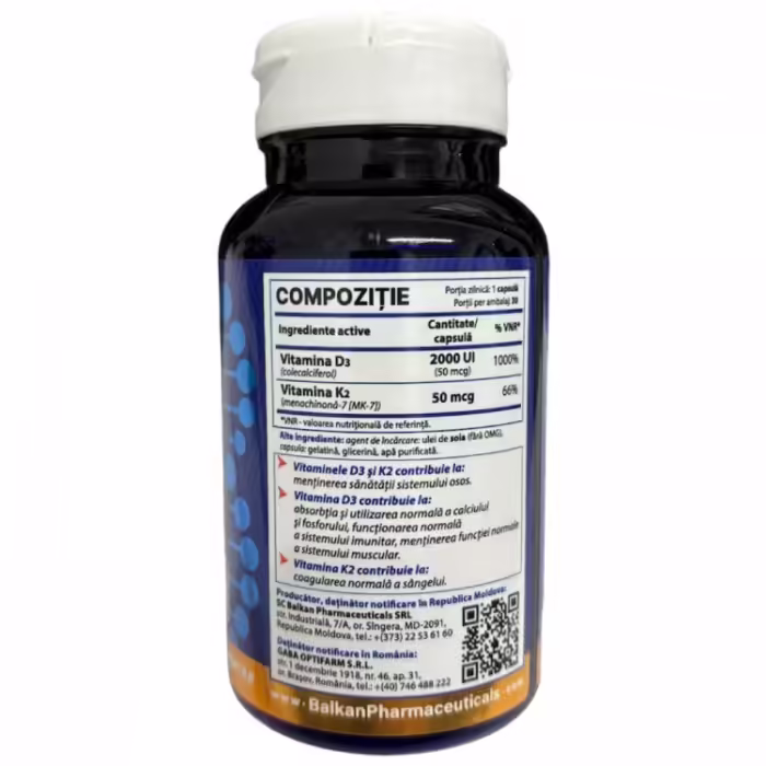 Vitamine Balkan Pharmaceuticals VITAMINA D3 + K2 softgels N30 - 2