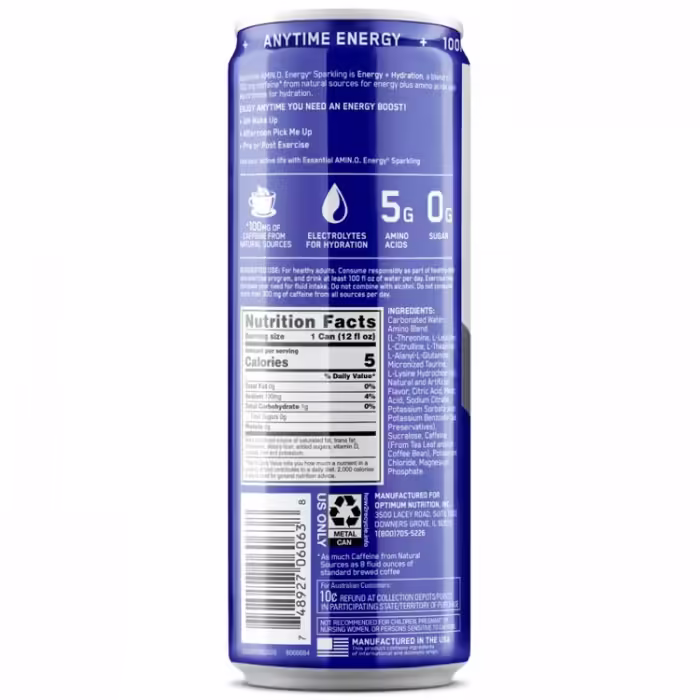 Энергетик Optimum Nutrition Amino Energy + Electrolytes, Blueberry Lemonade, 12 oz - 4