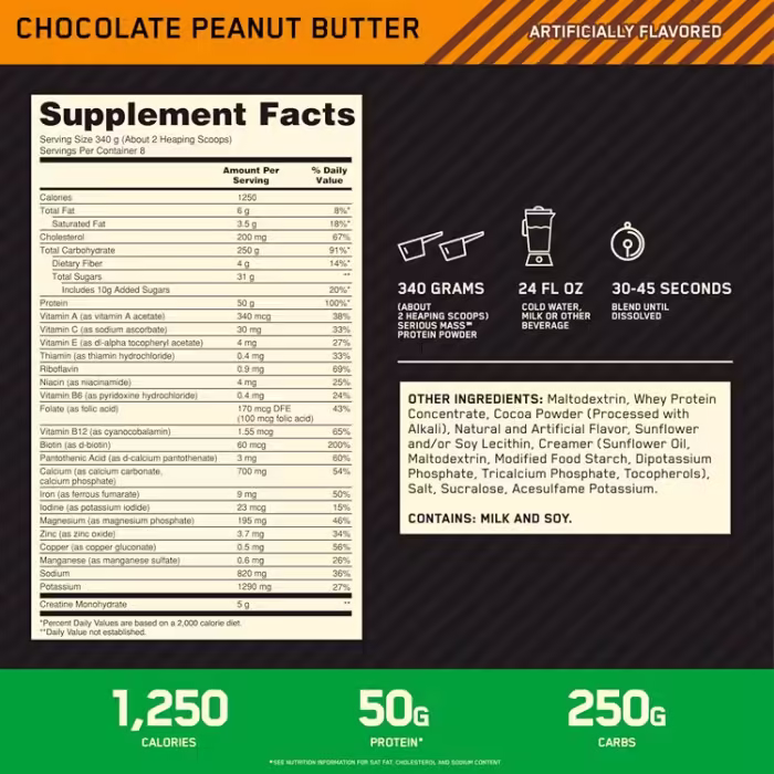 Гейнер Optimum Nutrition SERIOUS MASS CHOCOLATE Peanut Butter 6lb - 2