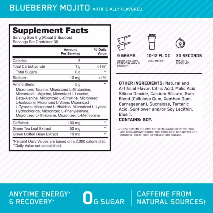 Aminoacizi Optimum Nutrition Essential Amino Energy Blueberry Mojito 270g - 3