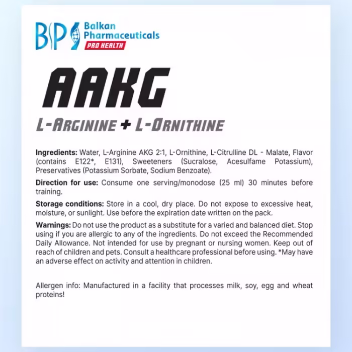 Arginina Balkan Pharmaceuticals AAKG L-ARGININE + L-ORNITHINE 1 SHOT liquid 25 ml - 4
