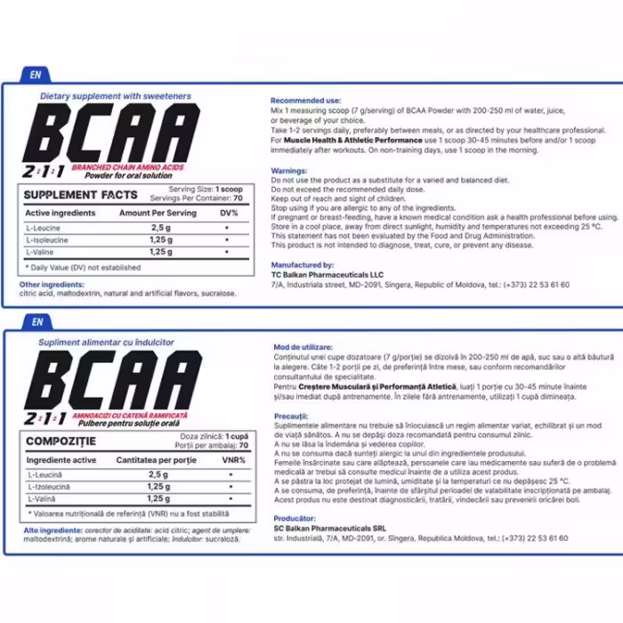 Aminoacizi Balkan Pharmaceuticals BCAA powder N1 500gr - 2