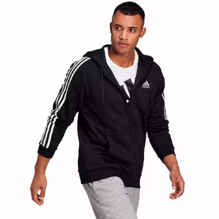 Толстовка Adidas ESSENTIALS FLEECE 3-STRIPES FULL-ZIP Черный M