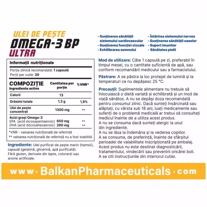 Рыбий жир Balkan Pharmaceuticals OMEGA-3 BP ULTRA softgels N30 - 2