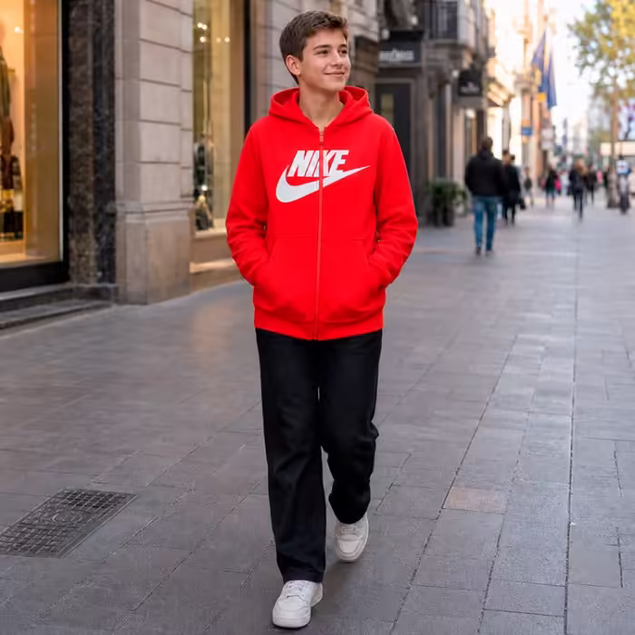 Толстовка Nike K NSW CLUB FLC HD FZ LS HBR Красный XS - 7