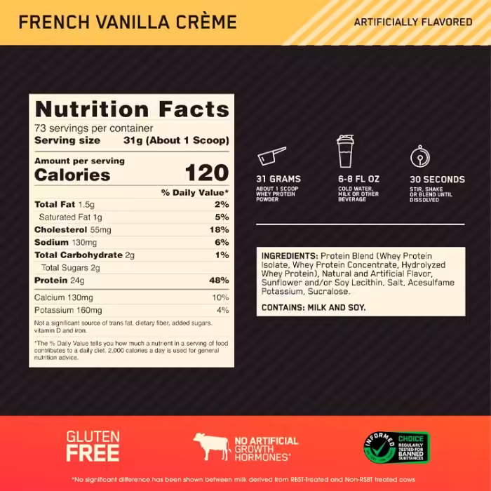 Сывороточный протеин Optimum Nutrition Gold Standard 100% WHEY French Vanilla Creme 5lb - 2