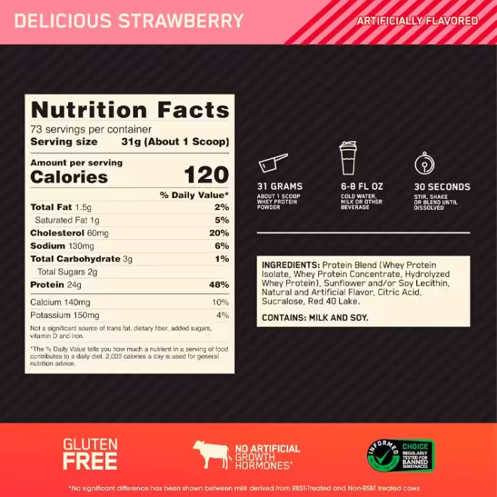 Proteine din zer Optimum Nutrition Gold Standard 100% WHEY Strawberry 5lb - 3