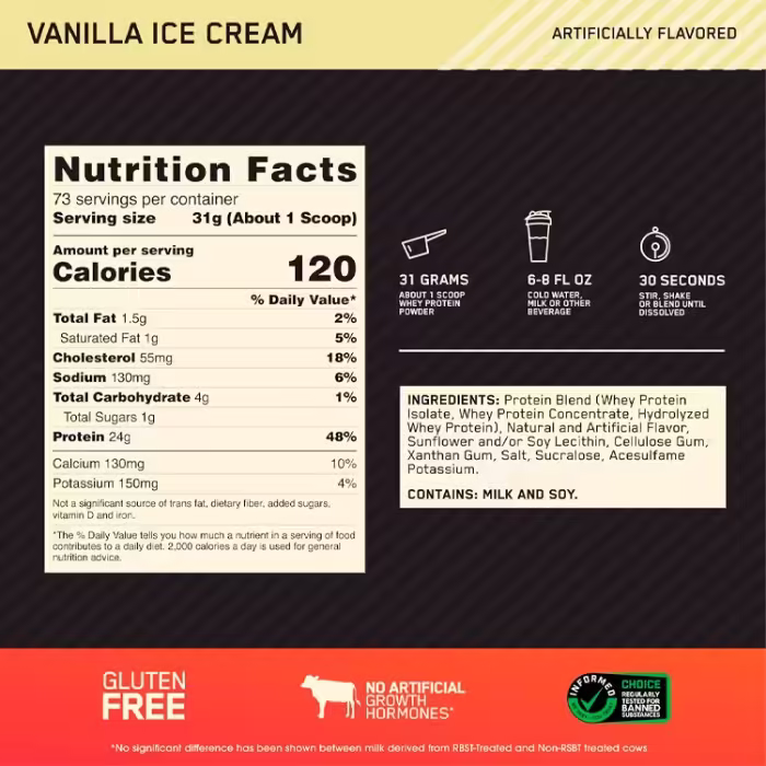 Proteine din zer Optimum Nutrition Gold Standard 100% WHEY Vanilla Ice Cream 5lb - 2