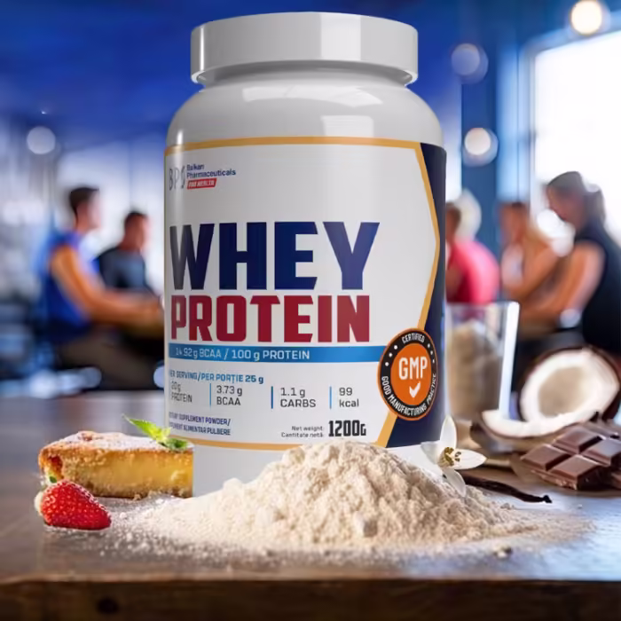 Isolat proteic Balkan Pharmaceuticals WHEY PROTEIN CONCENTRATE STRAWBERRY CHEES CAKE powder 1200 gr - 3