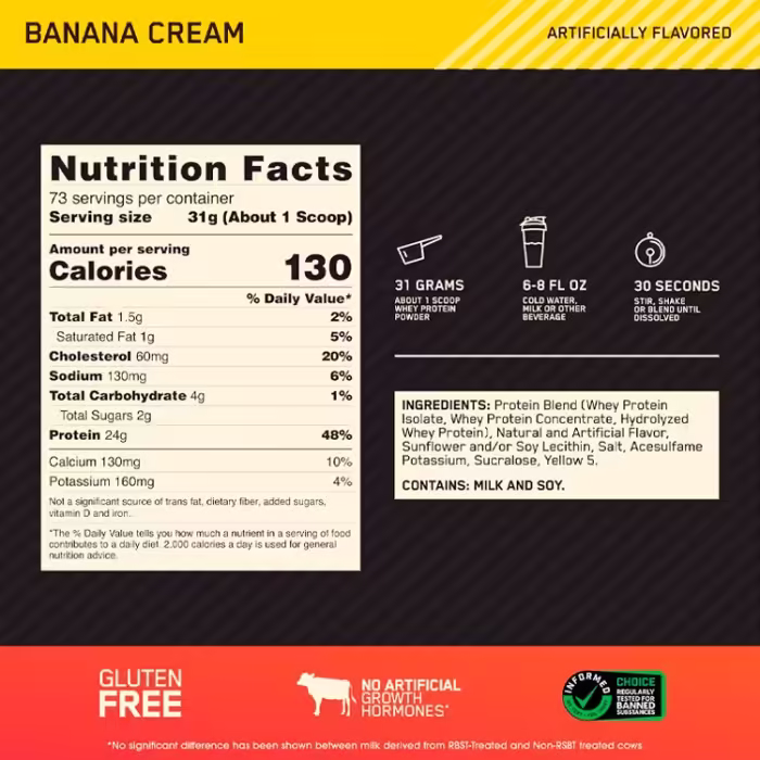 Proteine din zer Optimum Nutrition Gold Standard 100% WHEY Banana Cream 5lb - 2