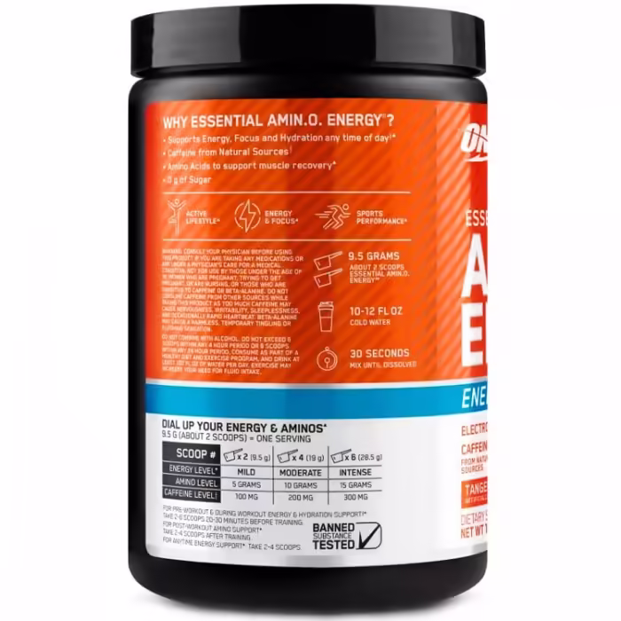 Аминокислоты Optimum Nutrition ESSENTIAL AMIN.O. ENERGY + ELECTROLYTES, Tangerine Wave, 285g - 3