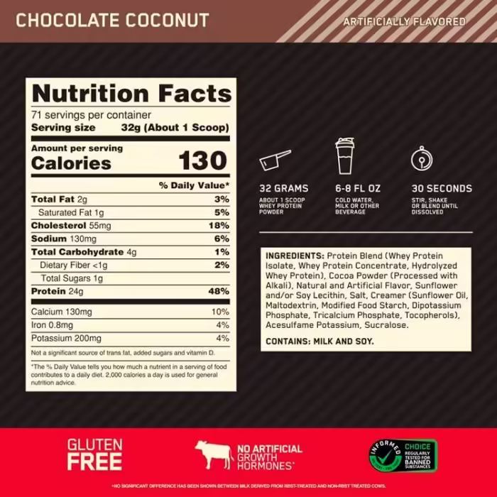 Сывороточный протеин Optimum Nutrition Gold Standard 100% WHEY Chocolate Coconut 5lb - 3