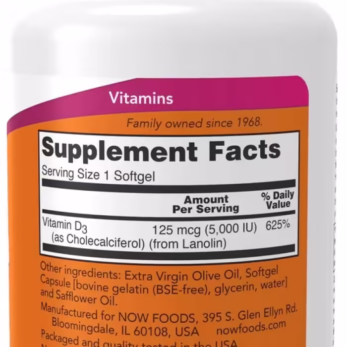 Витамины Now Foods VIT D-3 5000IU 120 SGELS - 2