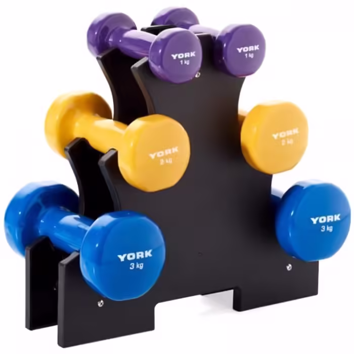Set gantere 12 kg YORK Vinyl Dipped Dumbbell Set with Stand