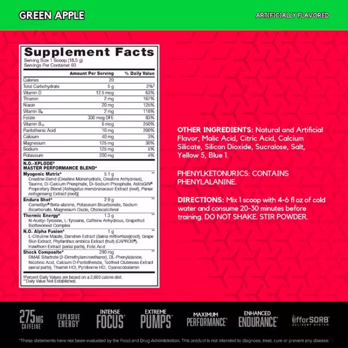 Предтренировочный комплекс BSN No Xplode Legendary Pre-Workout Green Apple 2.45lb - 2