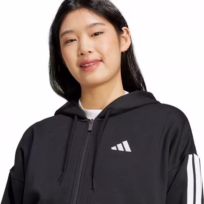 Толстовка Adidas ESSENTIALS 3-STRIPES FULL-ZIP FLEECE HOODIE Черный XS - 4