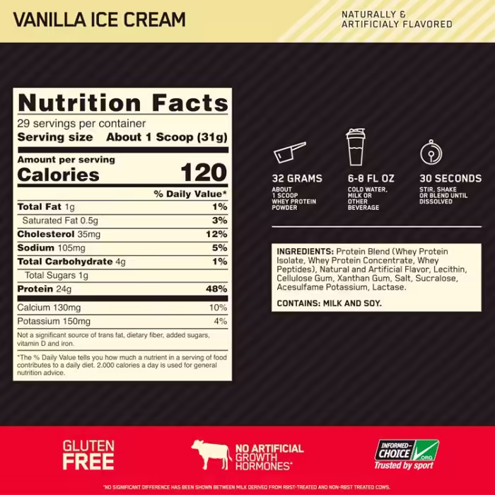 Сывороточный протеин Optimum Nutrition Gold Standard 100% WHEY Vanilla Ice Cream 2lb - 3