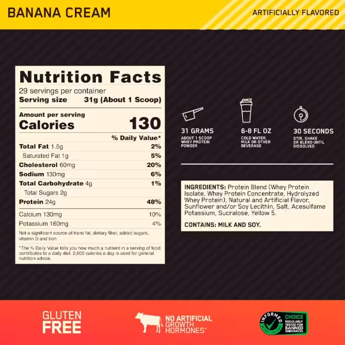 Proteine din zer Optimum Nutrition Gold Standard 100% WHEY Banana Cream 2lb - 2