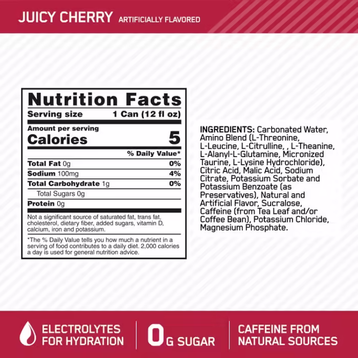 Энергетик Optimum Nutrition Amino Energy + Electrolytes, Juicy Cherry, 12 oz - 2
