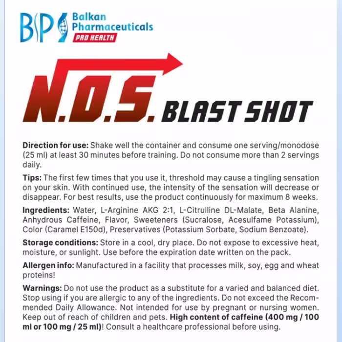 Energizant Balkan Pharmaceuticals N.O.S. BLAST 1 SHOT liquid 25 ml - 3