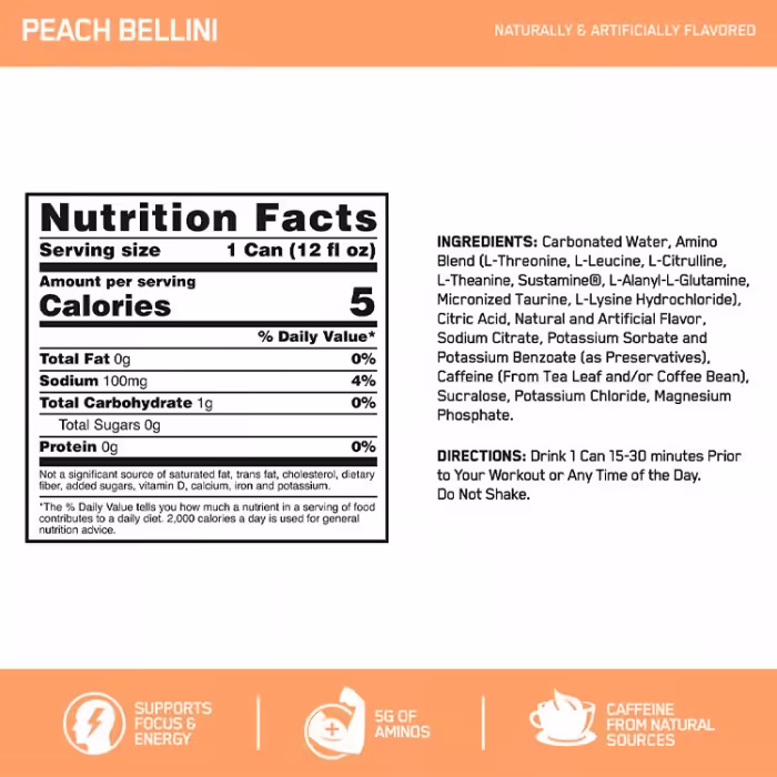 Energizant Optimum Nutrition Amino Energy + Electrolytes, Peach Bellini, 12 oz 12CT - 2