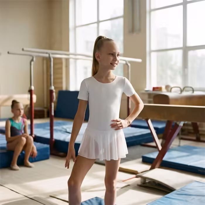 Costum pentru gimnastica cu fusta maneca scurta Grace Dance Gymnastic leotard - 7