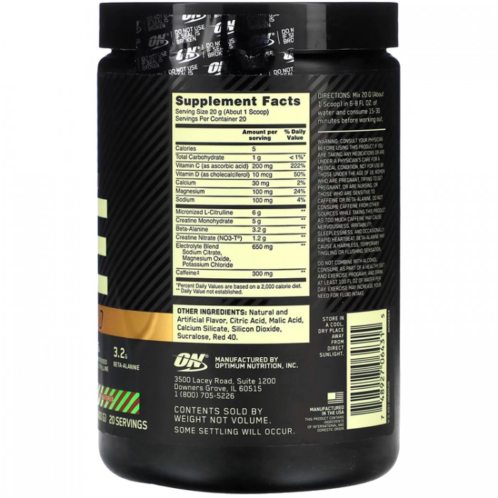 Предтренировочный комплекс Optimum Nutrition Gold Standard Pre-Advanced, Raspberry Lime Mojito 0.88lb 1098603 - 3