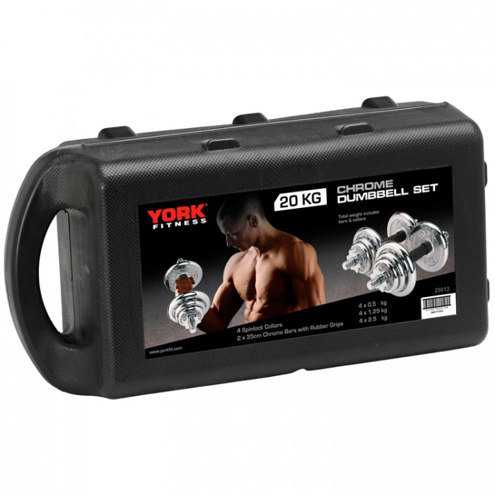 Gantera p/set 20 kg YORK Black Cast Iron Dumbbell Spinlock in PVC case 25013