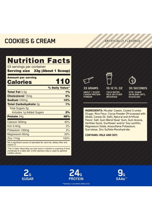 Cazeina Optimum Nutrition ON 100% CASEIN GS C&C 1.81LB