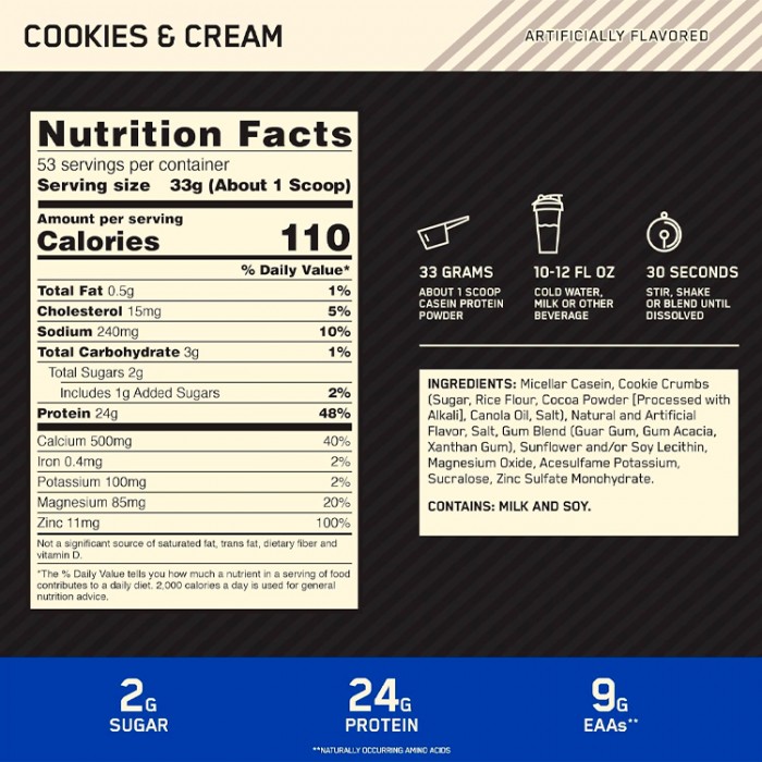 Cazeina Optimum Nutrition Gold Standard 100% CASEIN, Cookies & Cream 3.85lb 1116315 - 2
