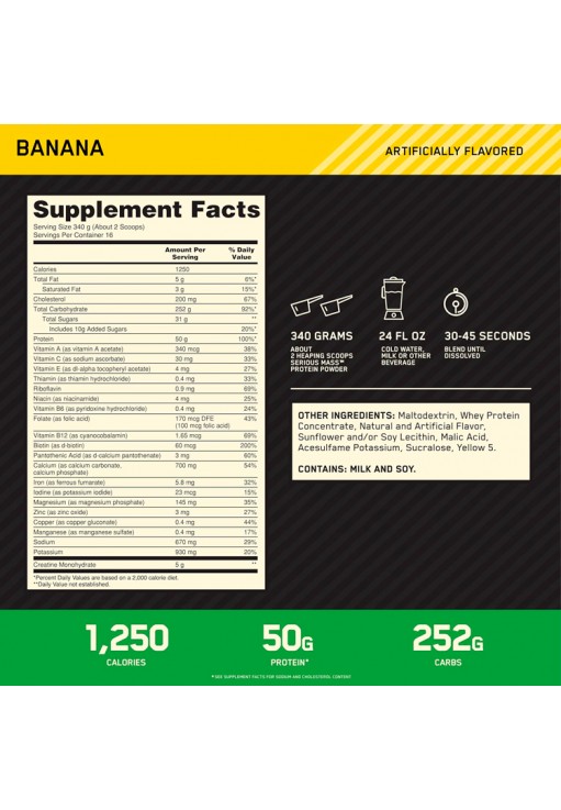 Gheiner Optimum Nutrition SERIOUS MASS BANANA 12LB