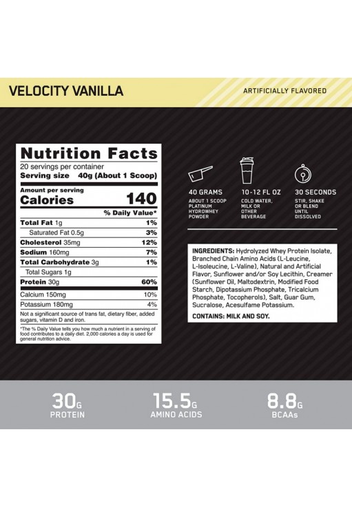 Hidrolizat proteic Optimum Nutrition Platinum Hydro Whey Vanilla 3.52lb